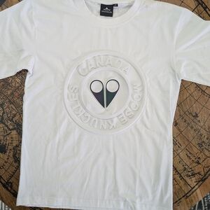 Moose Knuckles White Short Sleeve Tee with Minimalist Logo